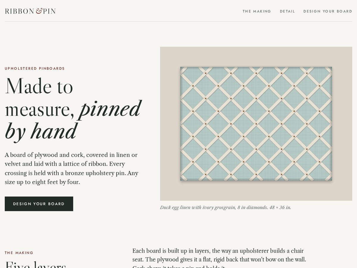 Landing-page snapshot of ribbonandpin.com