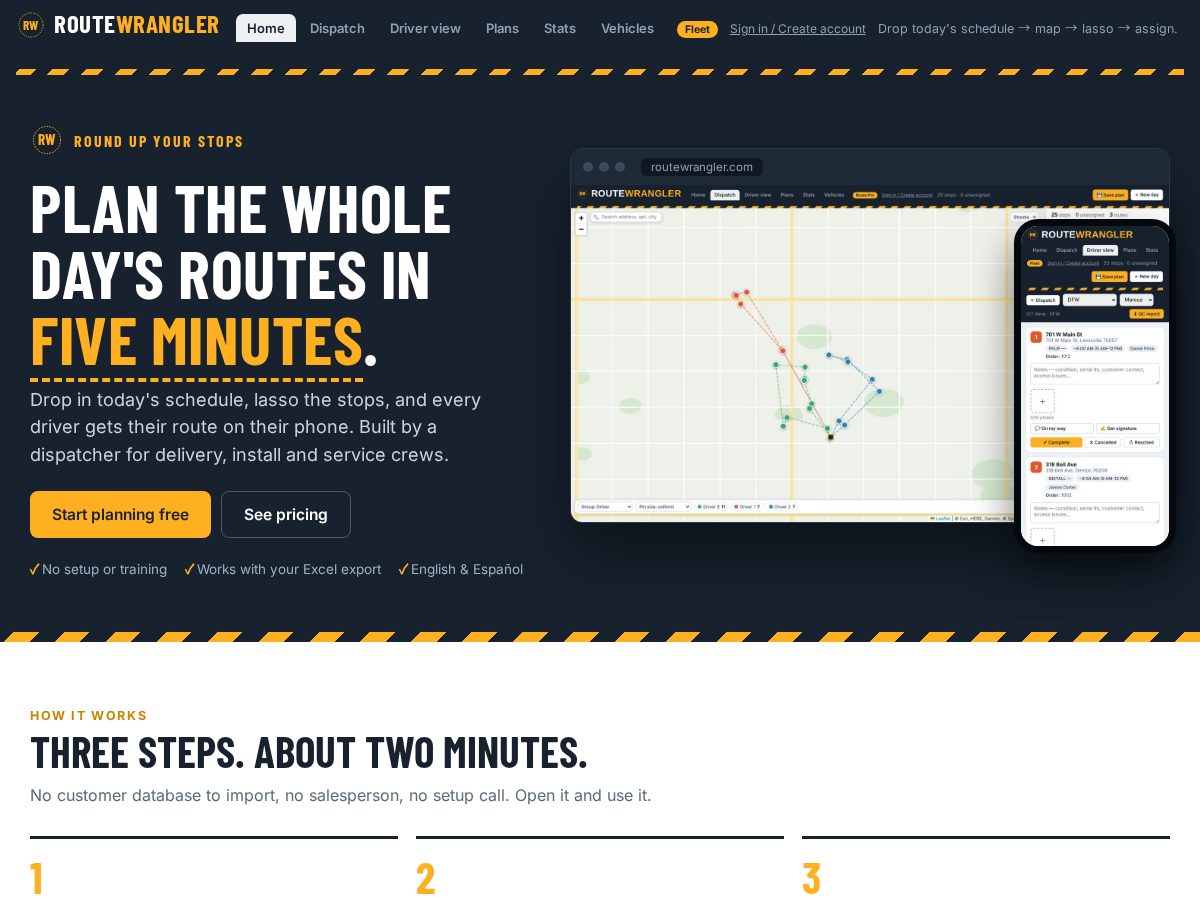 Landing-page snapshot of routewrangler.com