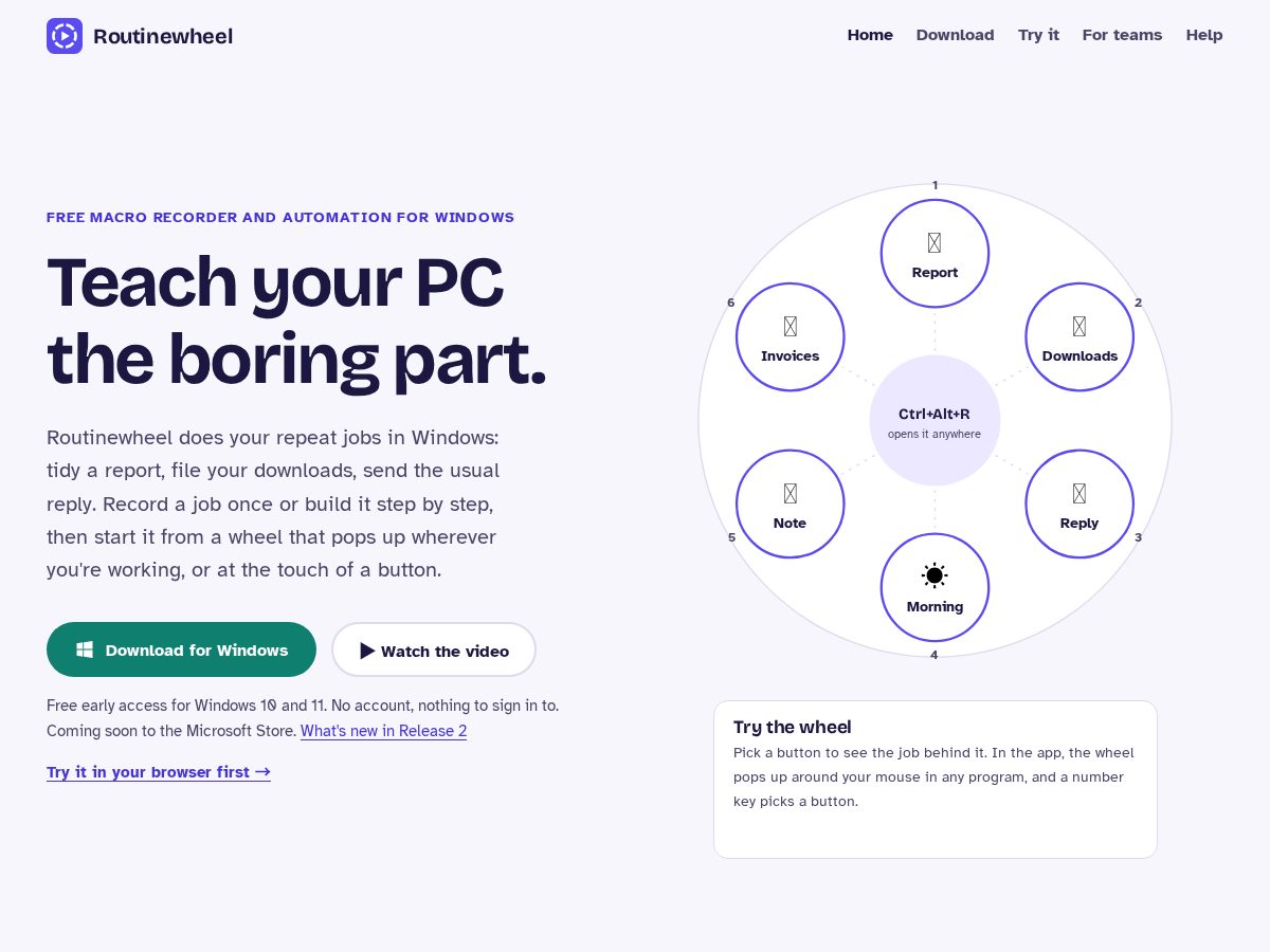Landing-page snapshot of routinewheel.com