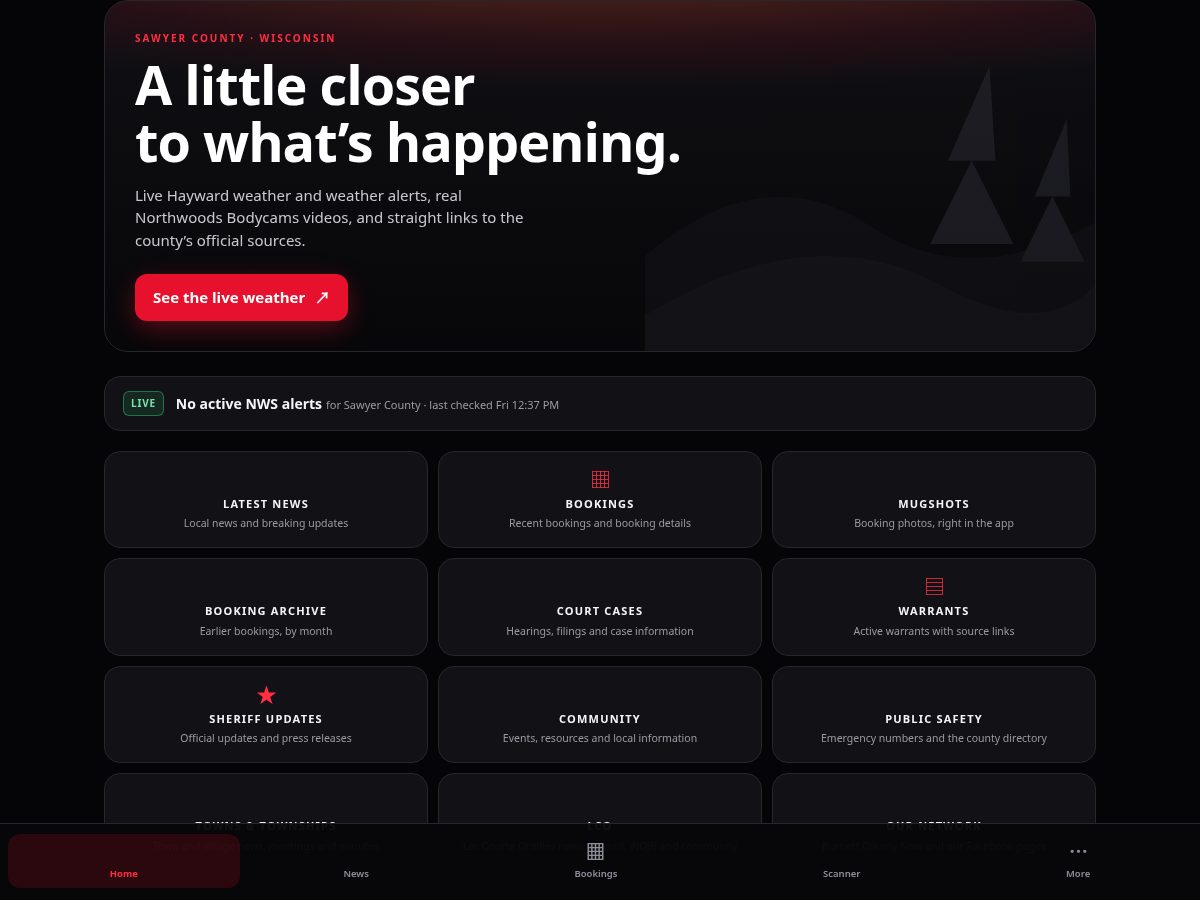 Landing-page snapshot of sawyercountynow.com