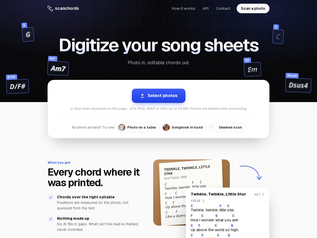 Landing-page snapshot of scanchords.com