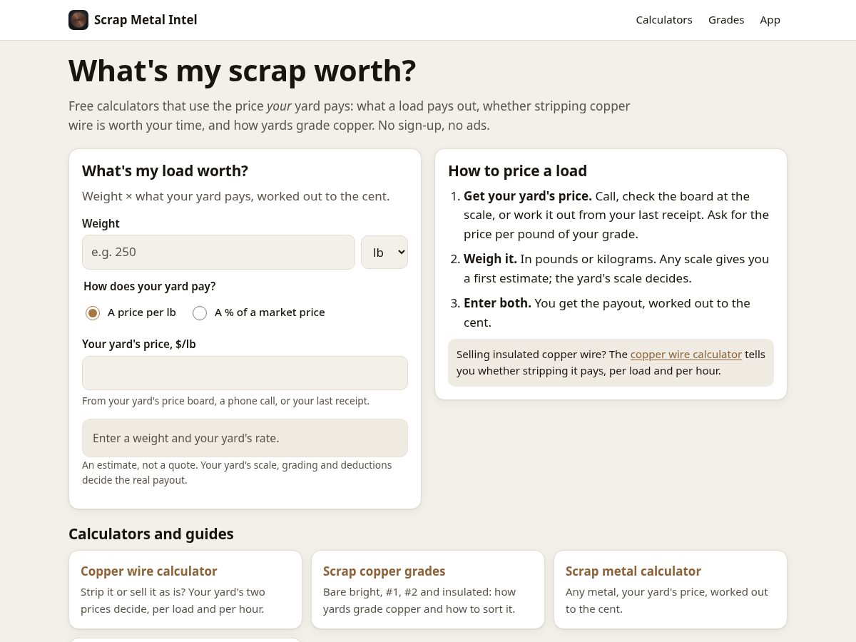 Landing-page snapshot of scrapmetalintel.com