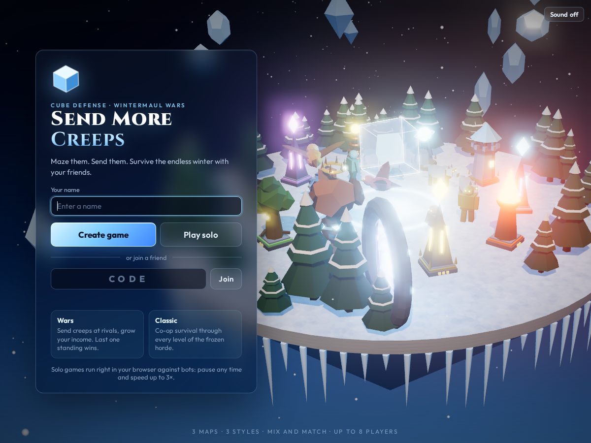Landing-page snapshot of sendmorecreeps.com