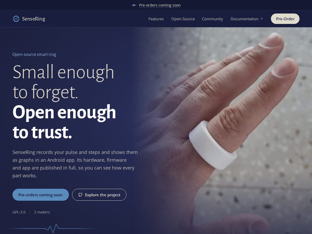 Landing-page snapshot of sense-ring.com