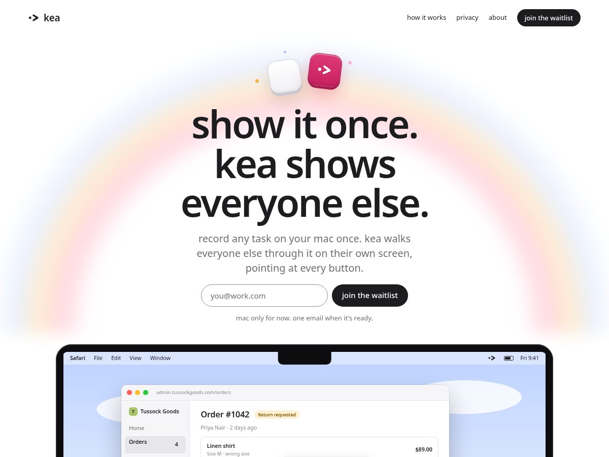 Landing-page snapshot of showmekea.com