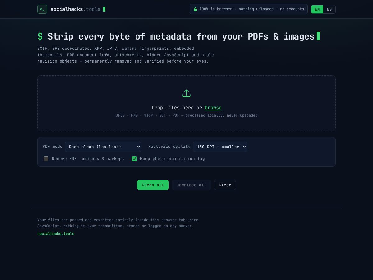 Landing-page snapshot of socialhacks.tools