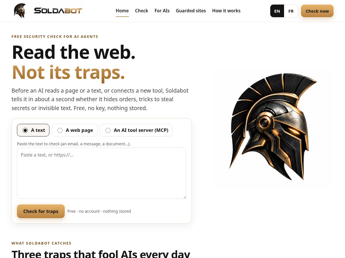 Landing-page snapshot of soldabot.com