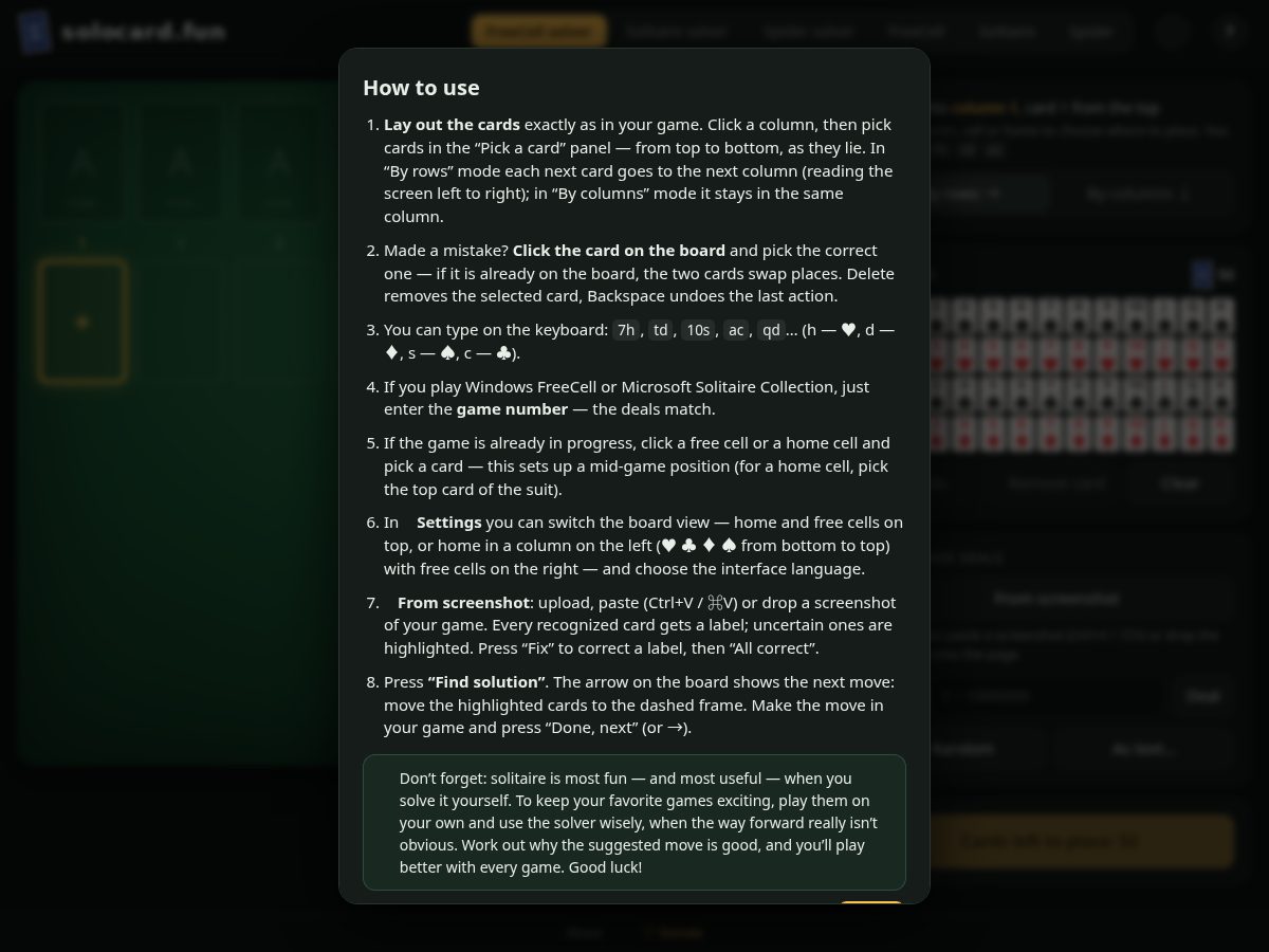 Landing-page snapshot of solocard.fun