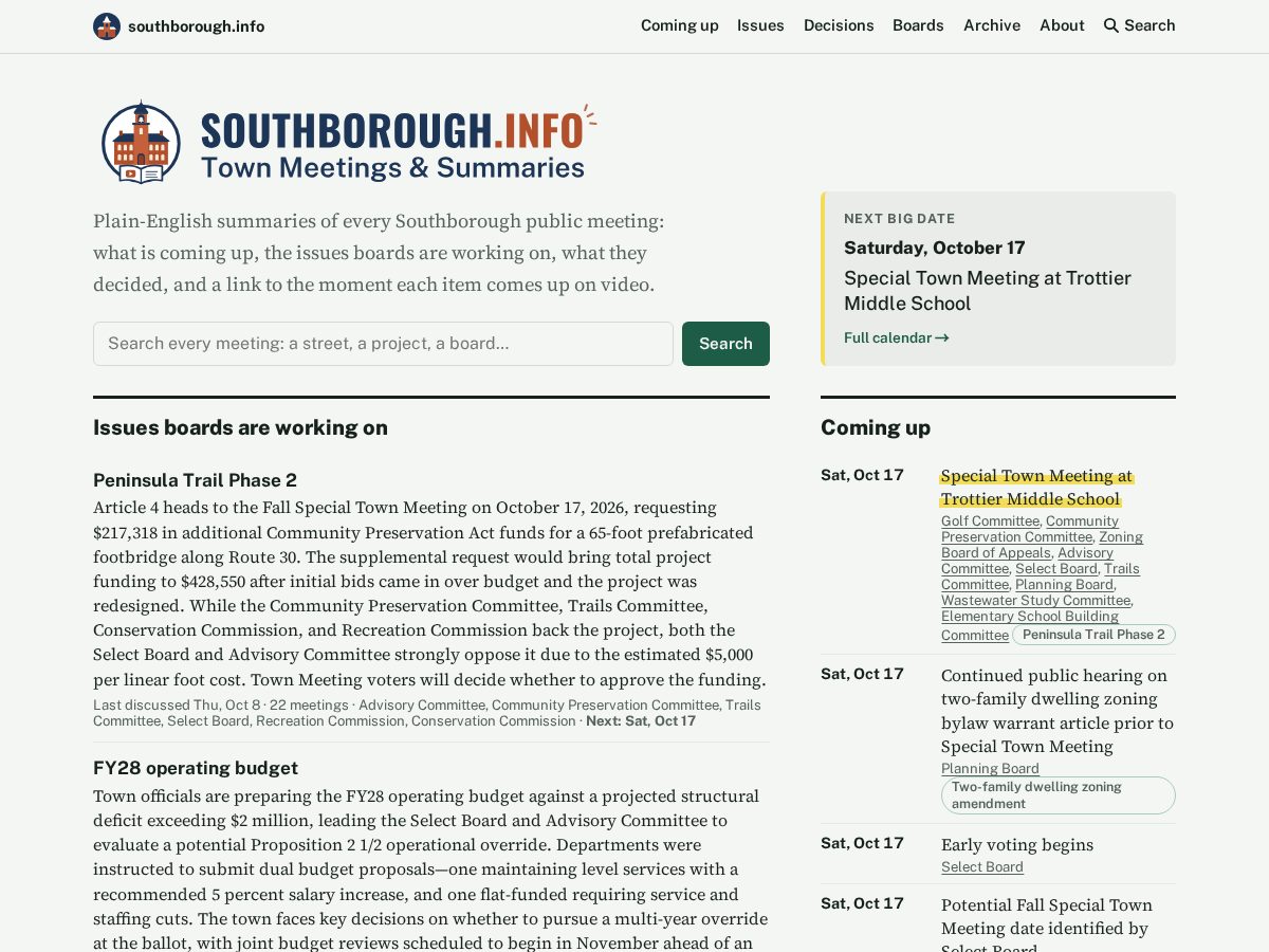 Landing-page snapshot of southborough.info