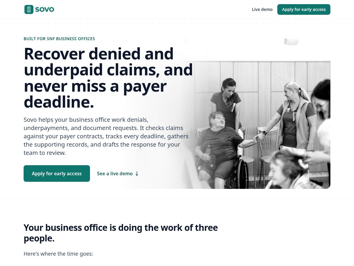 Landing-page snapshot of sovocare.com