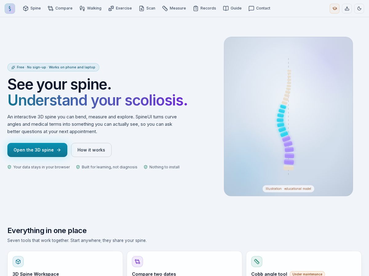 Landing-page snapshot of spineui.app