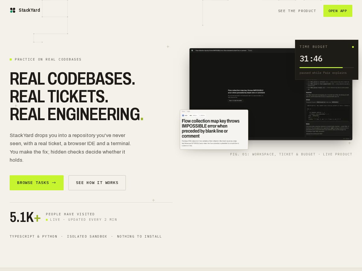 Landing-page snapshot of stackyard.space