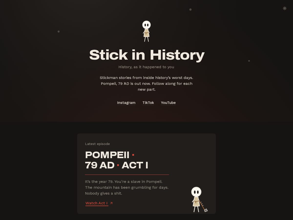 Landing-page snapshot of stickinhistory.com