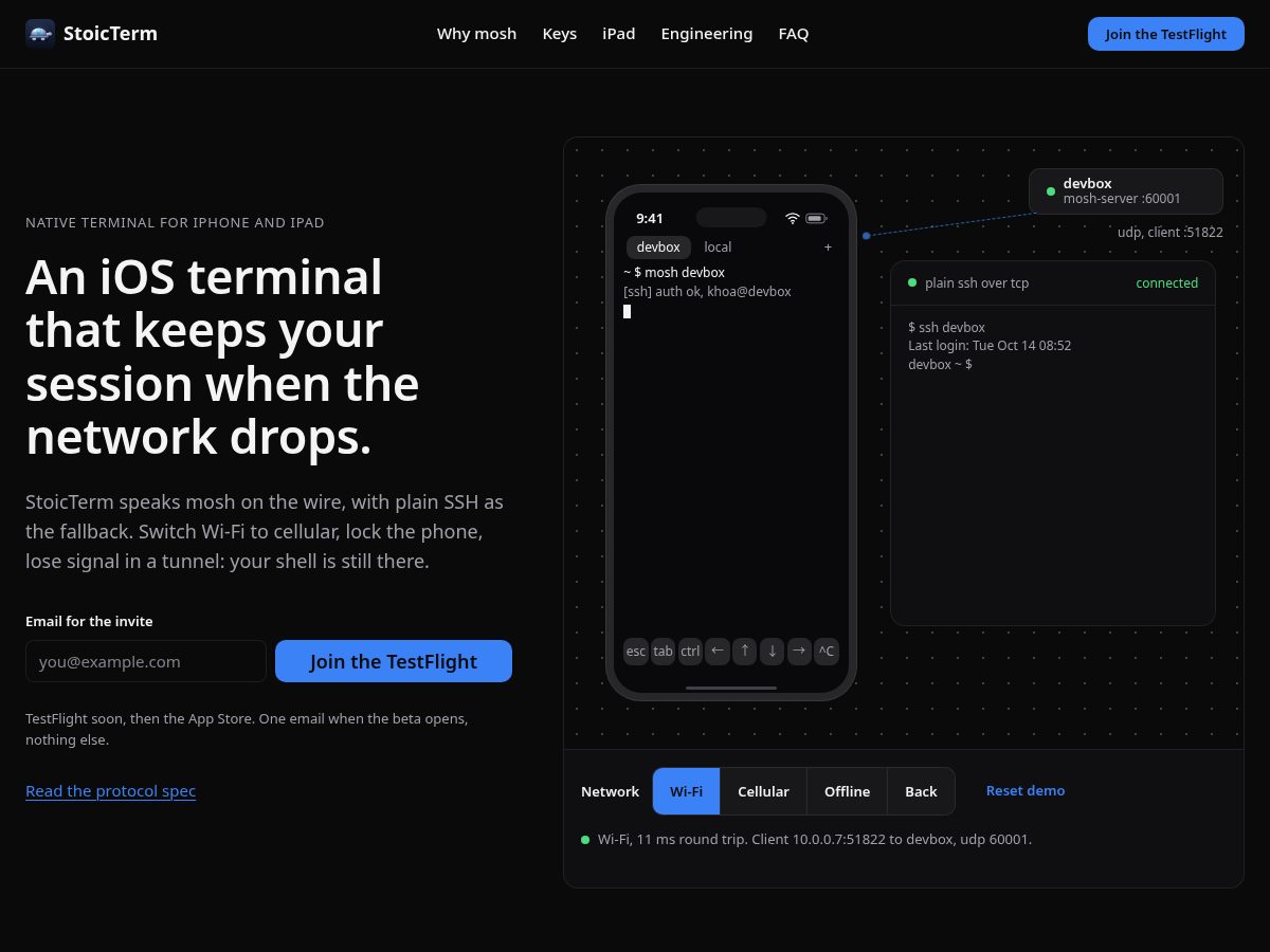 Landing-page snapshot of stoicterm.com