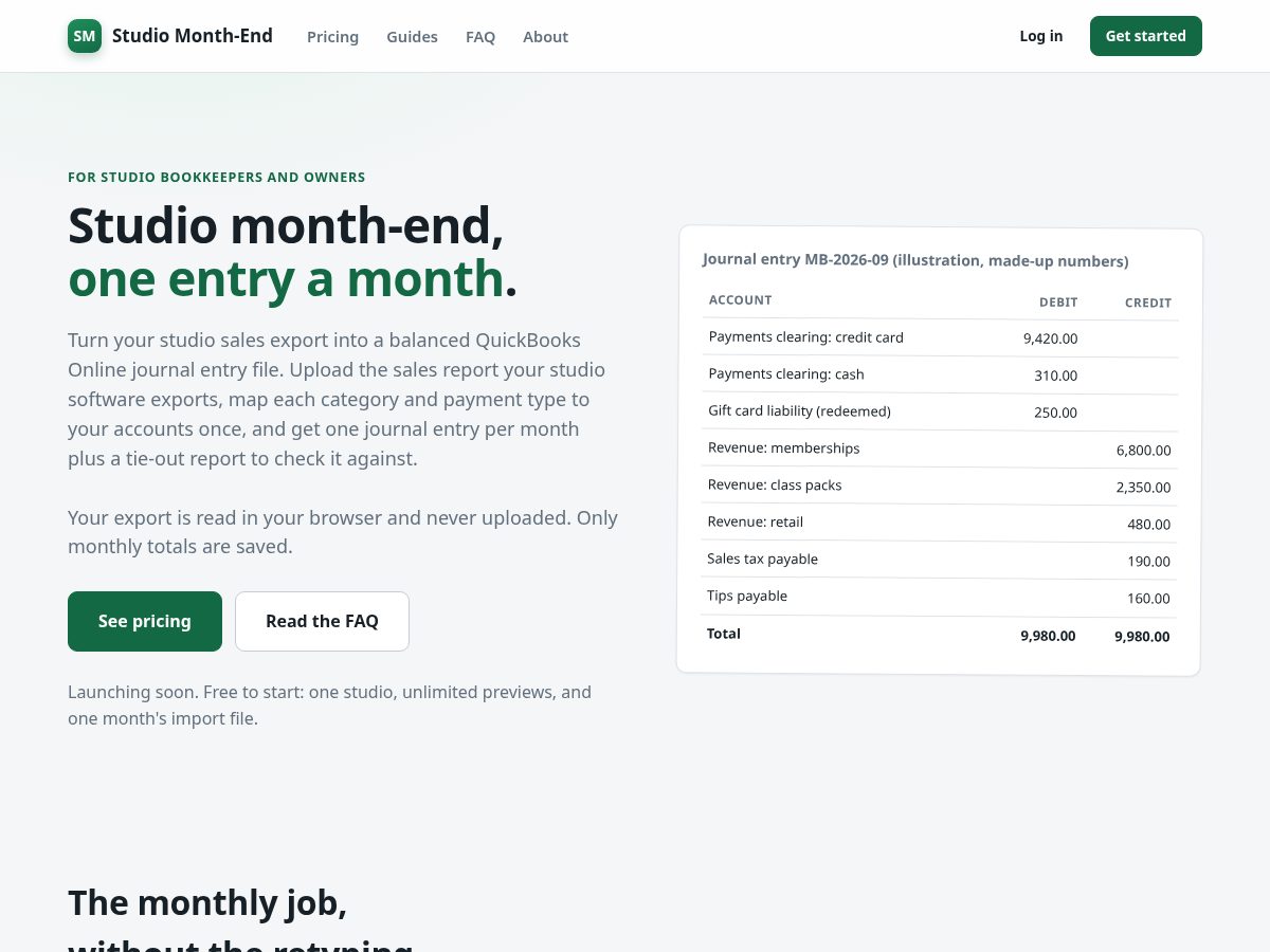 Landing-page snapshot of studiomonthend.com