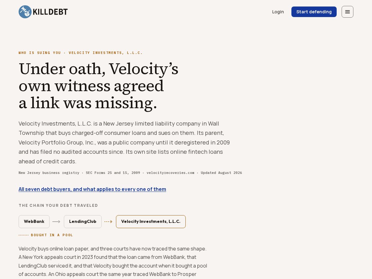 Landing-page snapshot of suedbyvelocityinvestments.com