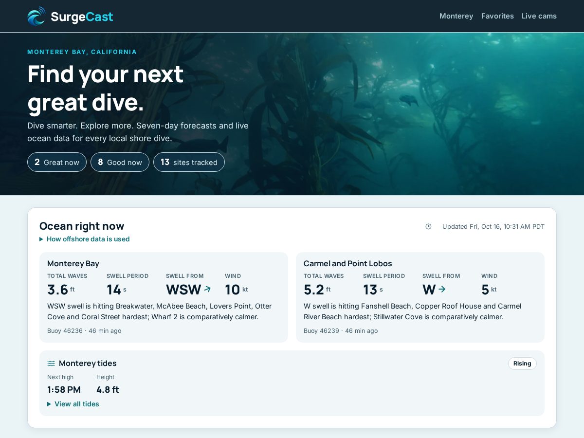 Landing-page snapshot of surgecast.app