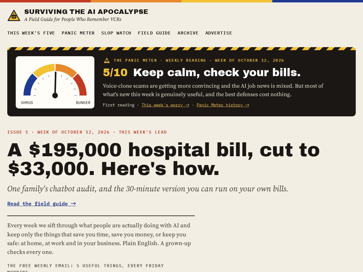 Landing-page snapshot of survivingtheaiapocalypse.com