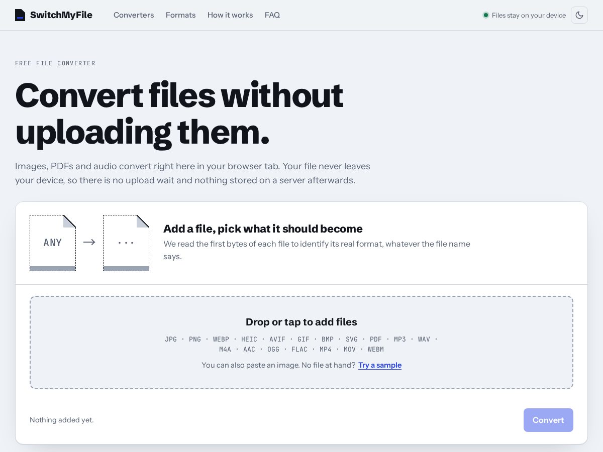 Landing-page snapshot of switchmyfiles.com