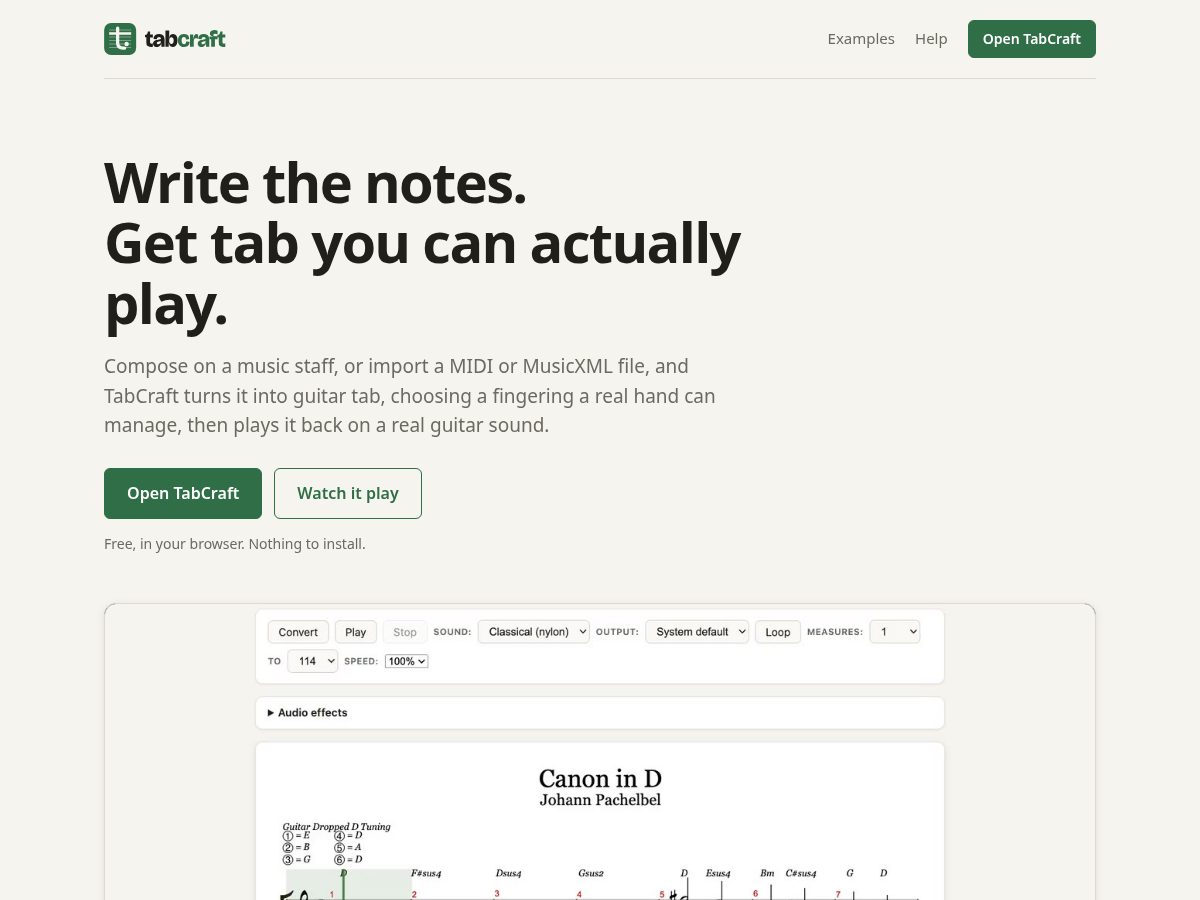 Landing-page snapshot of tabcraft.org