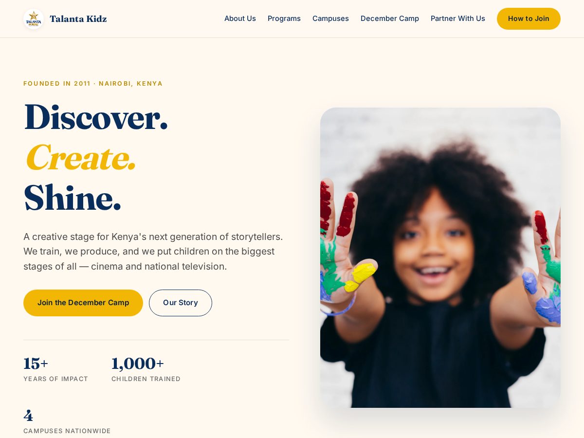 Landing-page snapshot of talantakidz.com