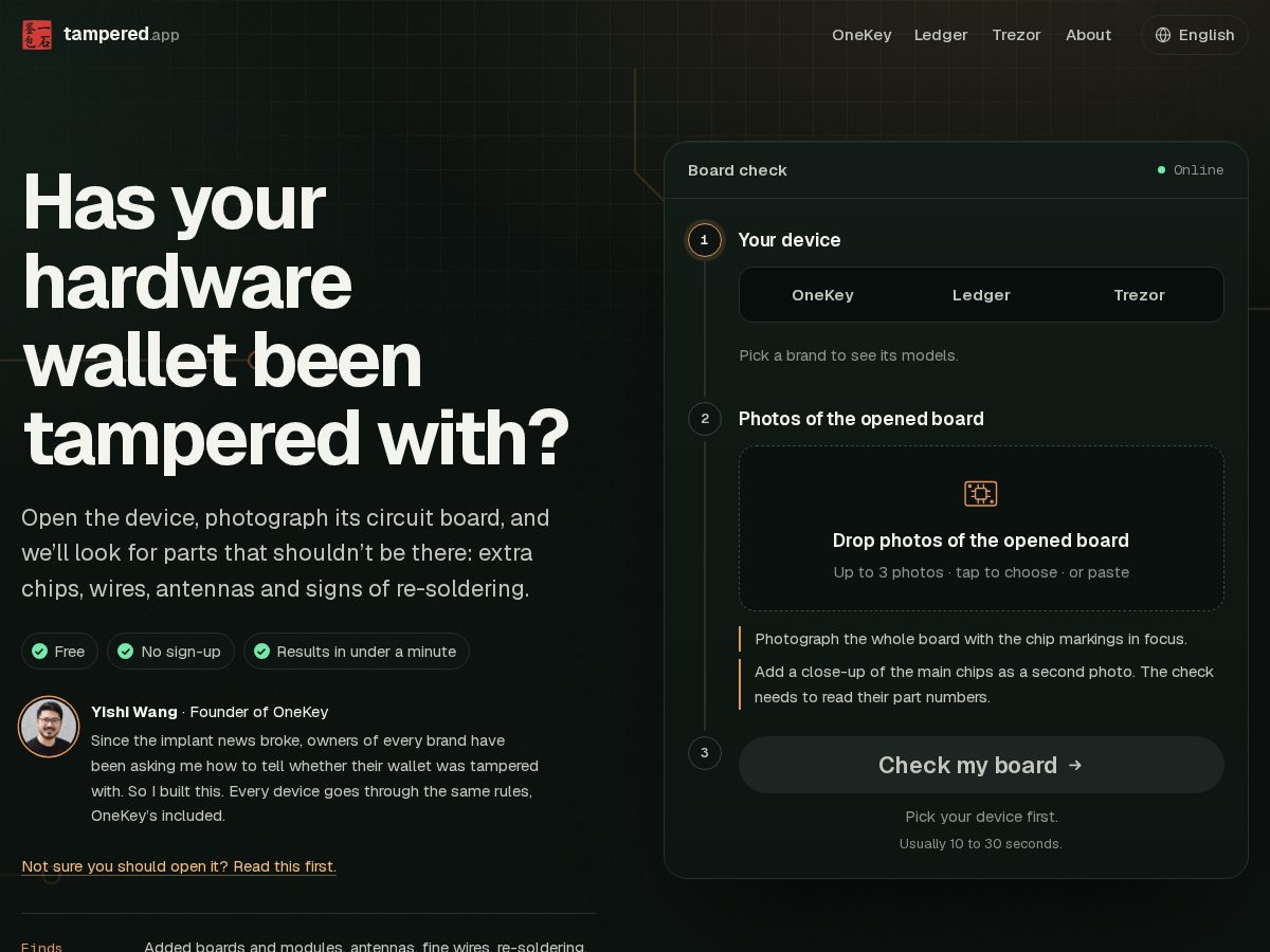 Landing-page snapshot of tampered.app