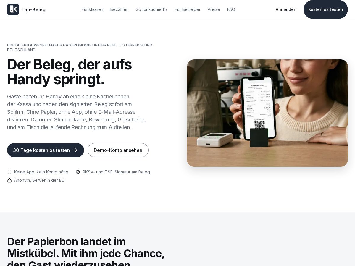 Landing-page snapshot of tapbeleg.com