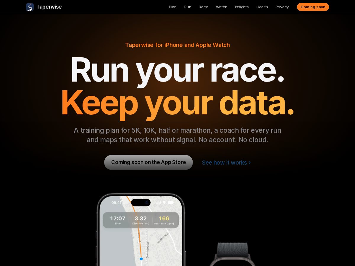 Landing-page snapshot of taperwise.run