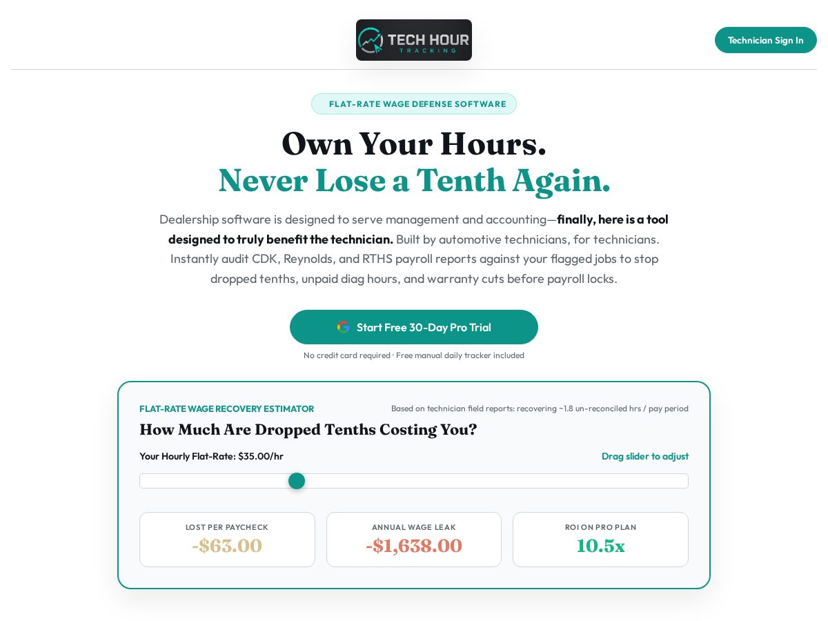 Landing-page snapshot of techhourtracking.com