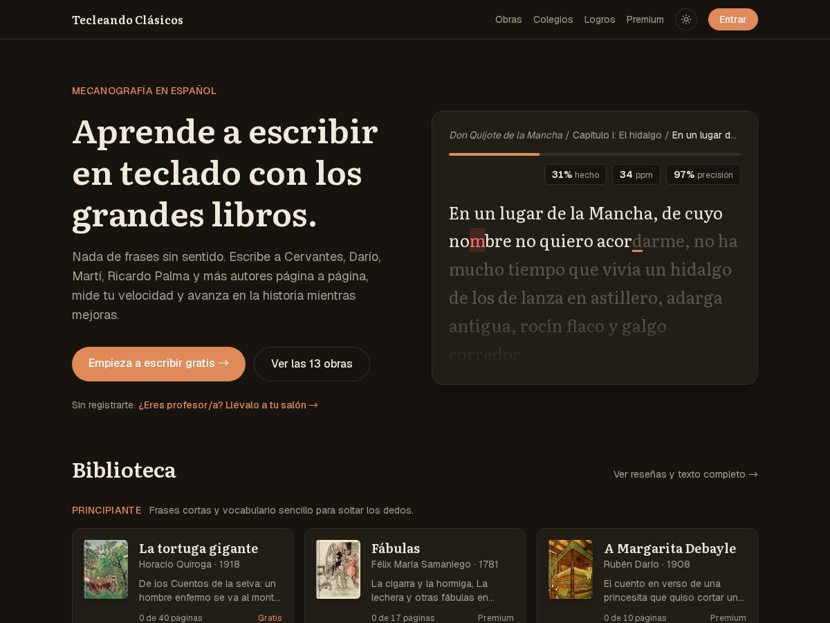 Landing-page snapshot of tecleandoclasicos.com
