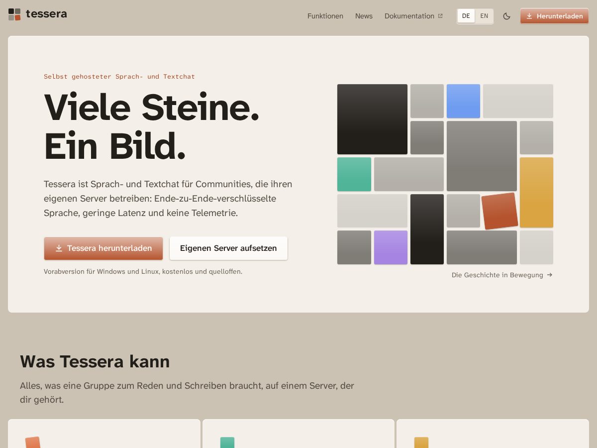 Landing-page snapshot of tessera-voice.cloud