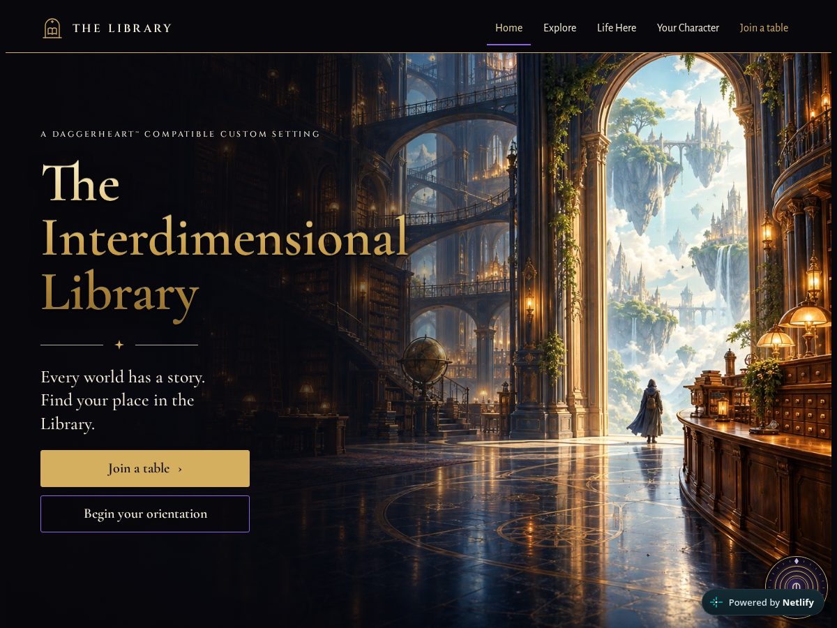 Landing-page snapshot of theinterdimensionallibrary.com