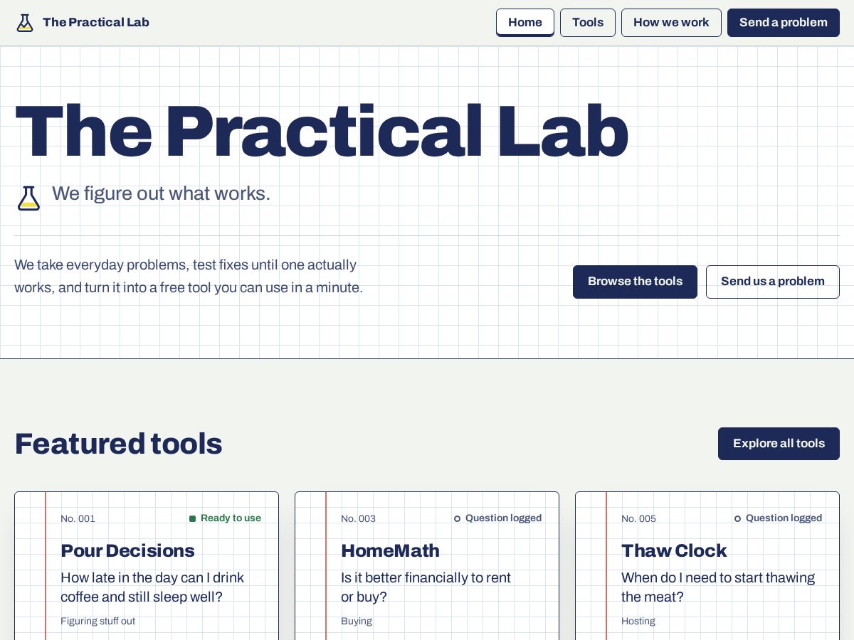 Landing-page snapshot of thepracticallab.com