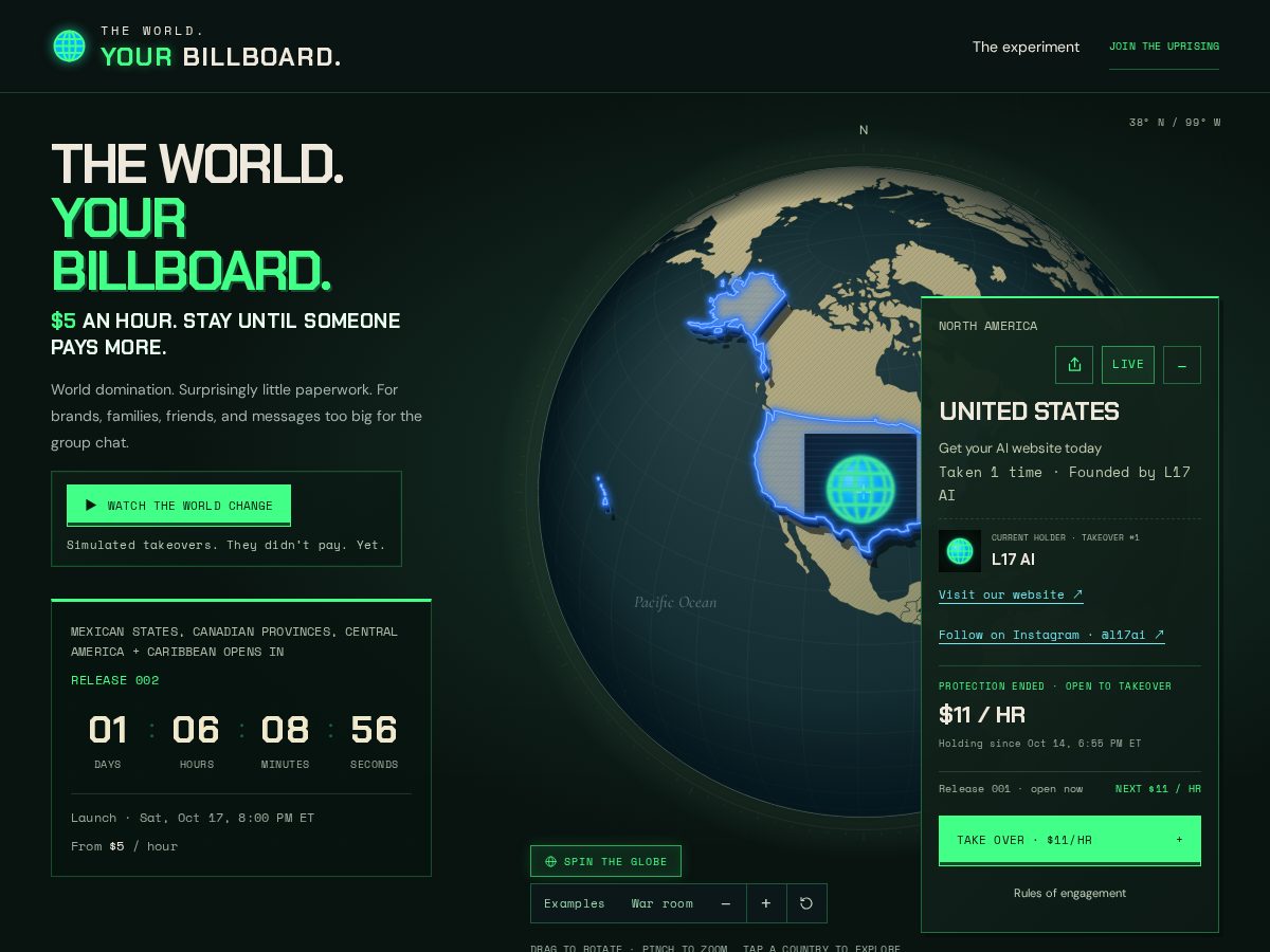 Landing-page snapshot of theworldbillboard.world