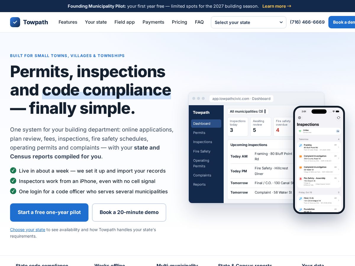 Landing-page snapshot of towpathcivic.com