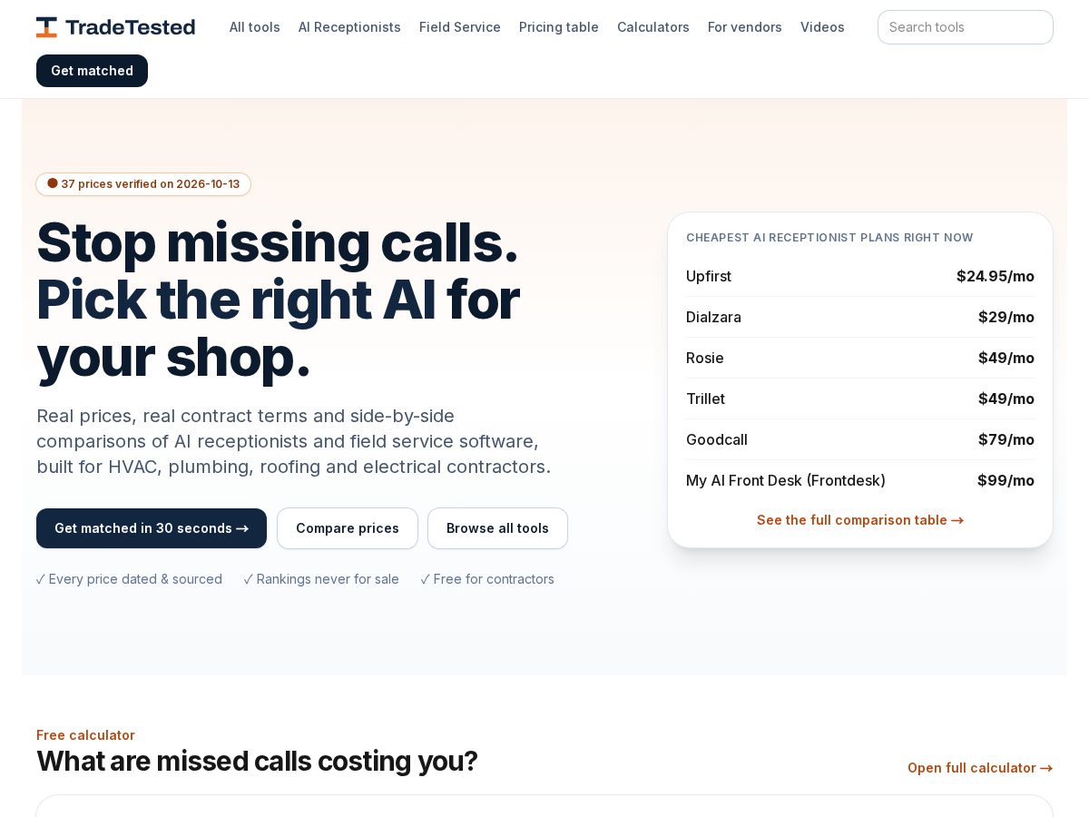 Landing-page snapshot of tradetestedai.com