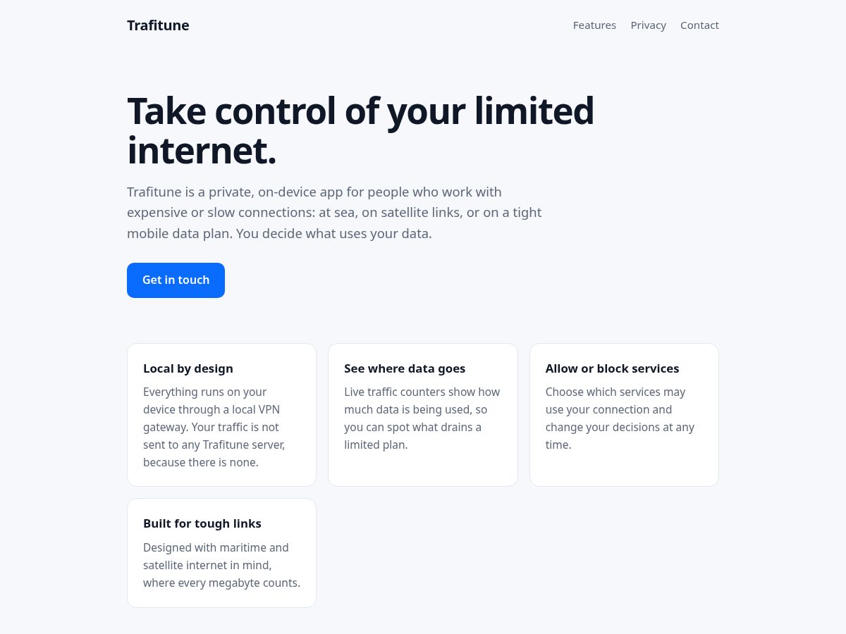 Landing-page snapshot of trafitune.com