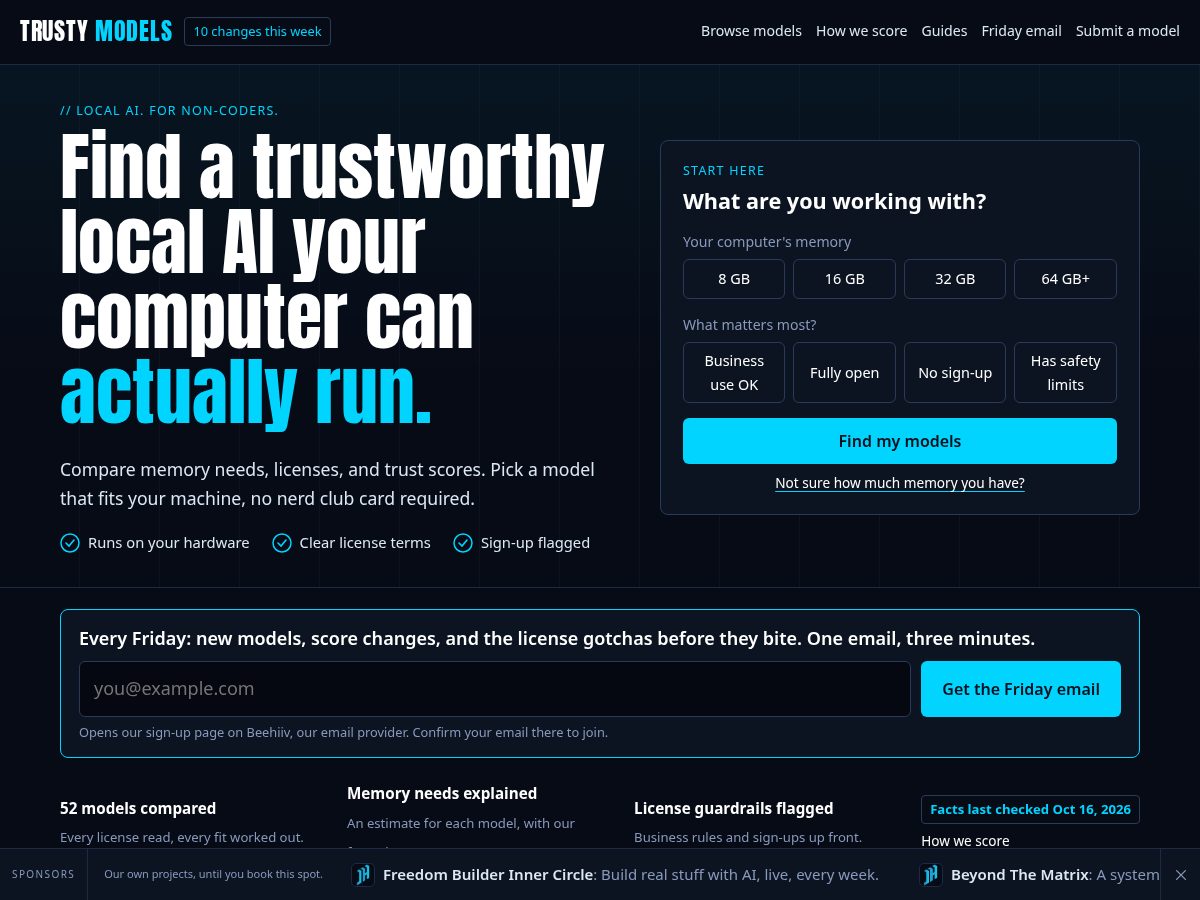 Landing-page snapshot of trustyaimodels.com