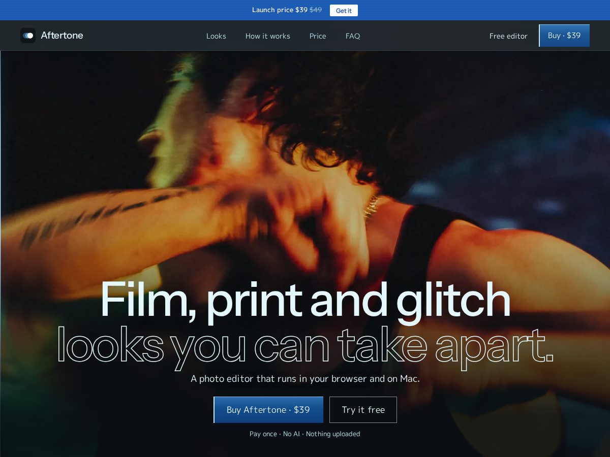 Landing-page snapshot of tryaftertone.com