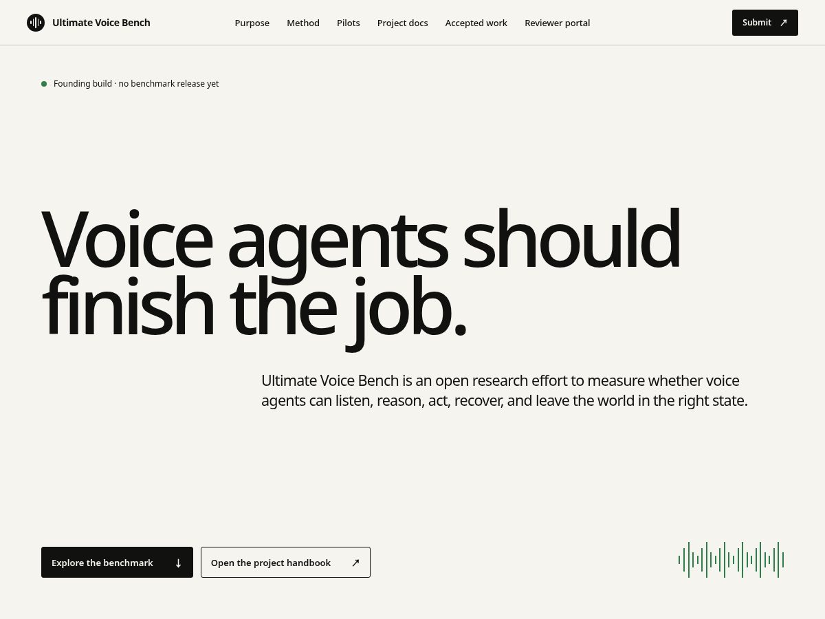 Landing-page snapshot of ultimatevoicebench.com