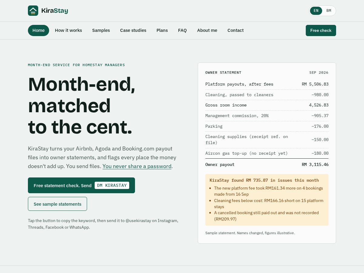 Landing-page snapshot of usekirastay.com