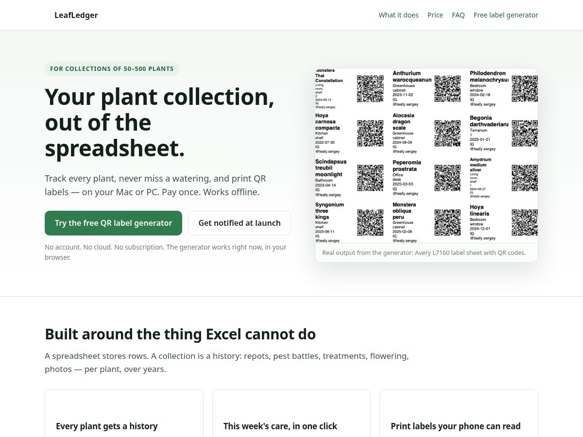 Landing-page snapshot of useleafledger.com