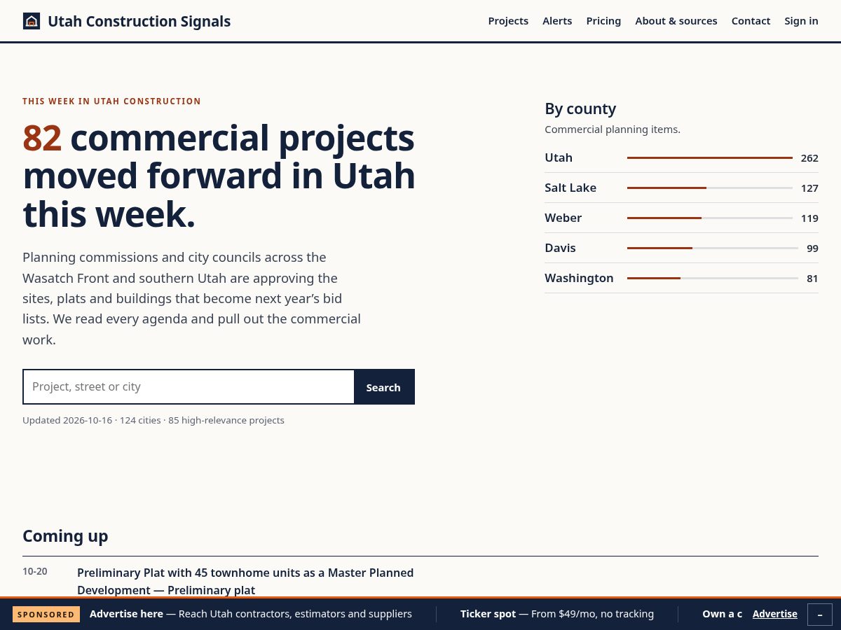 Landing-page snapshot of utahconstructionsignals.com