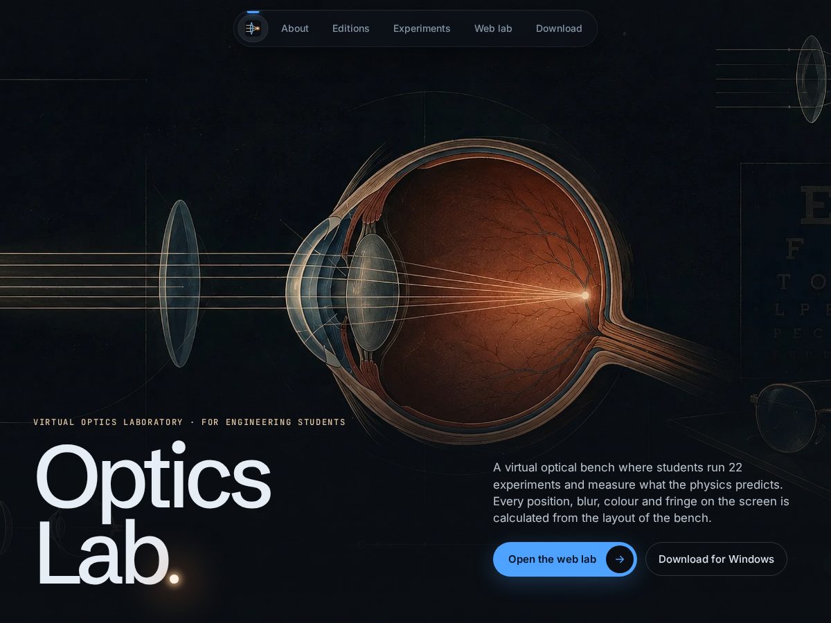 Landing-page snapshot of virtual-optics-lab.world