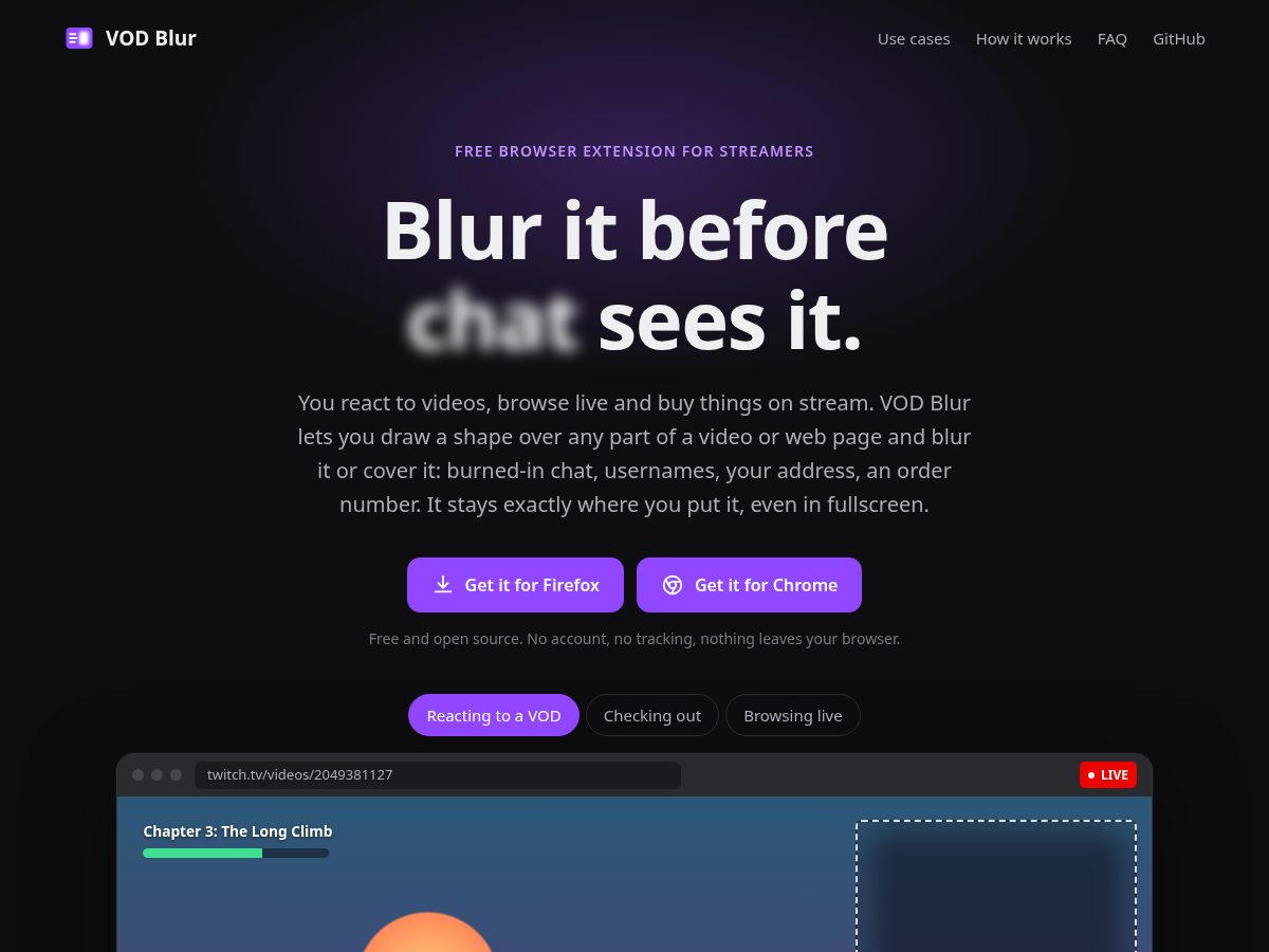 Landing-page snapshot of vodblur.com