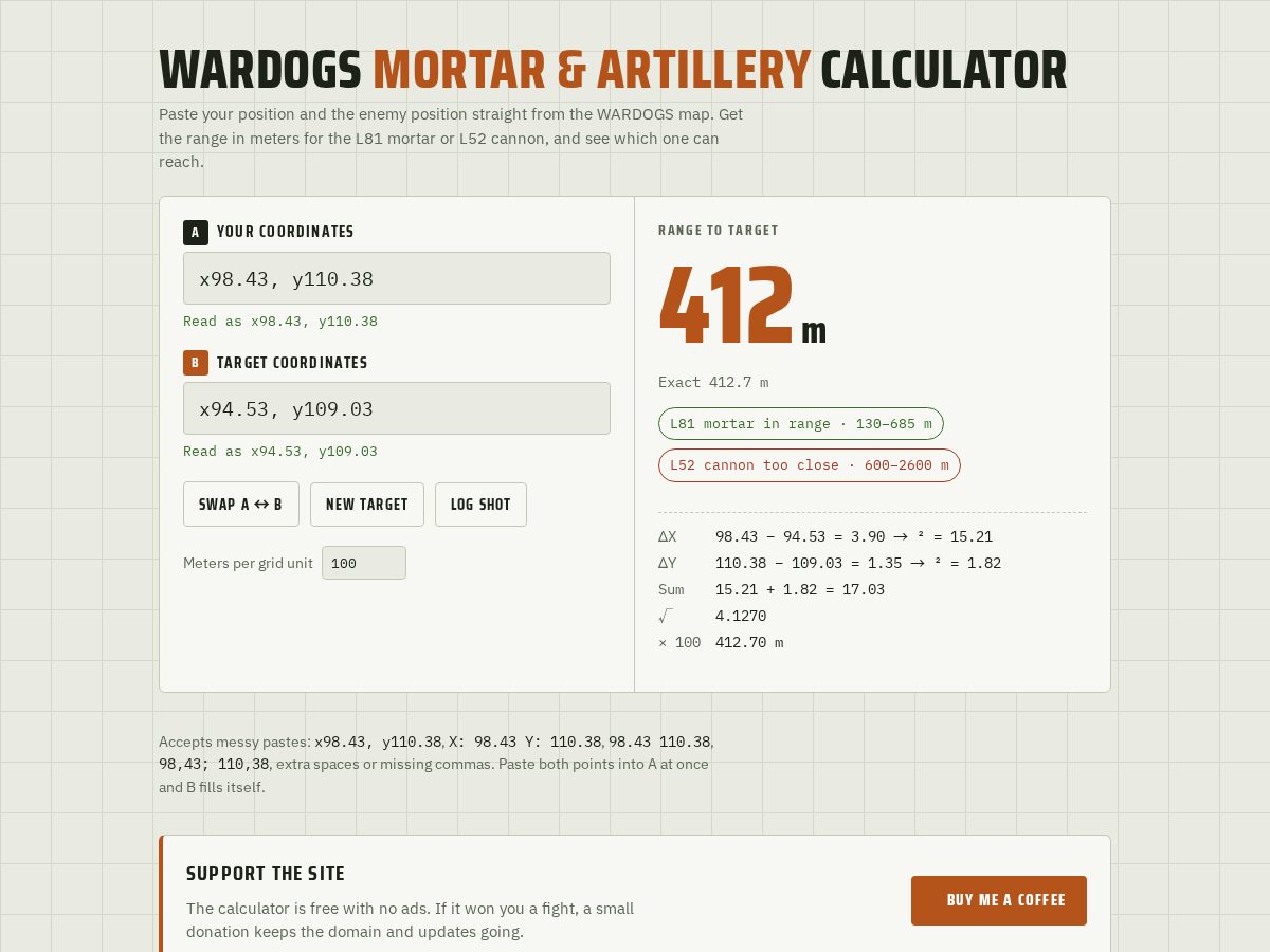 Landing-page snapshot of wardogsartie.com