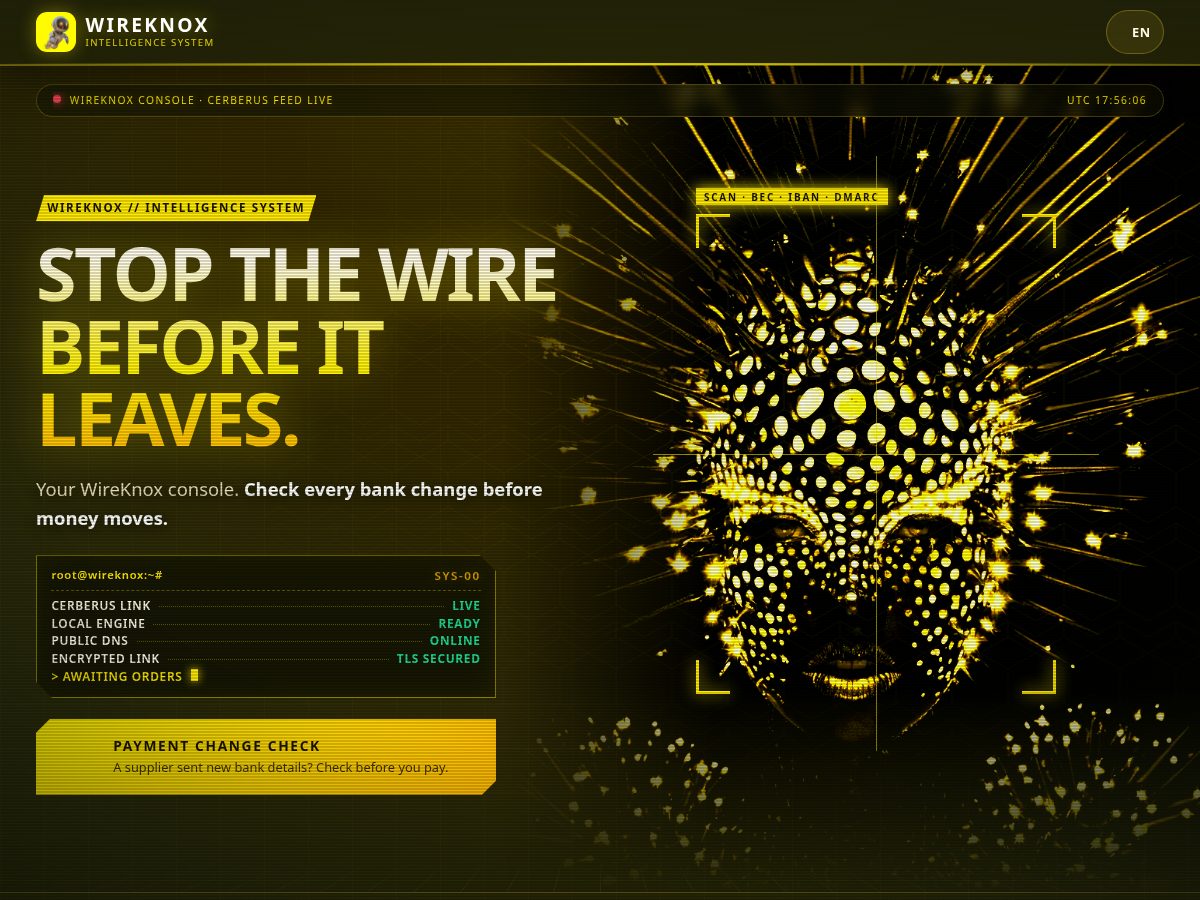 Landing-page snapshot of wireknox.app