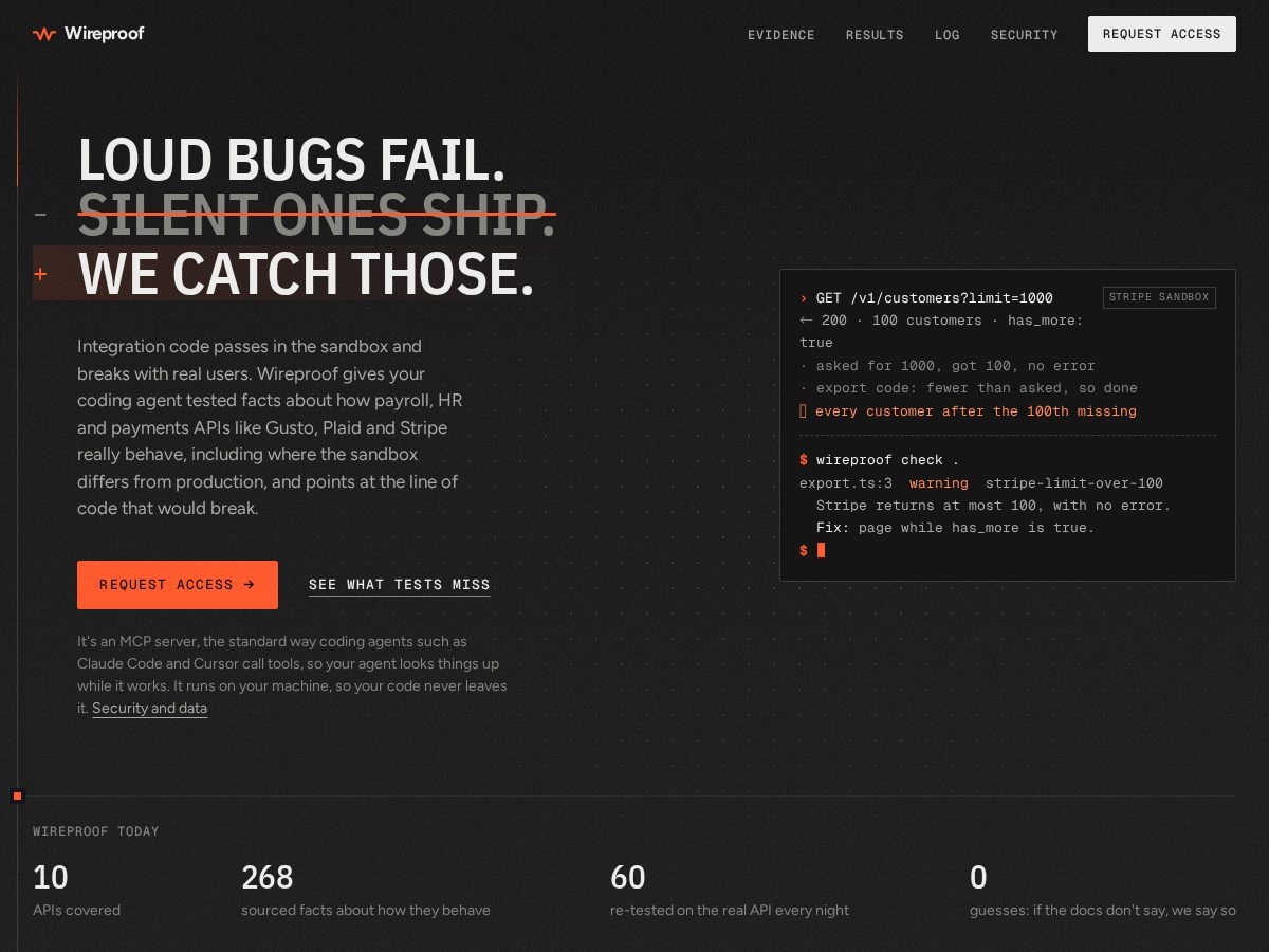 Landing-page snapshot of wireproof.dev