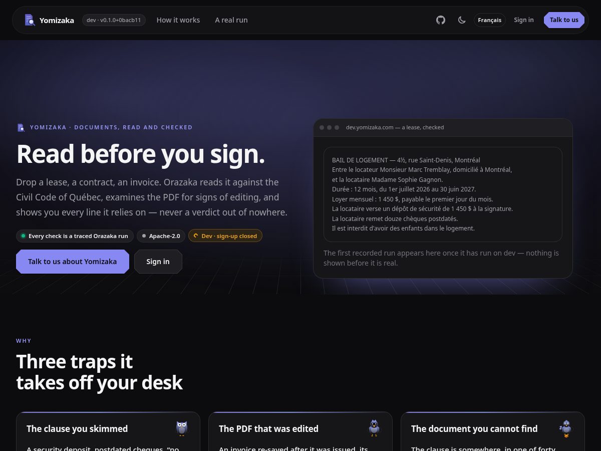 Landing-page snapshot of yomizaka.com